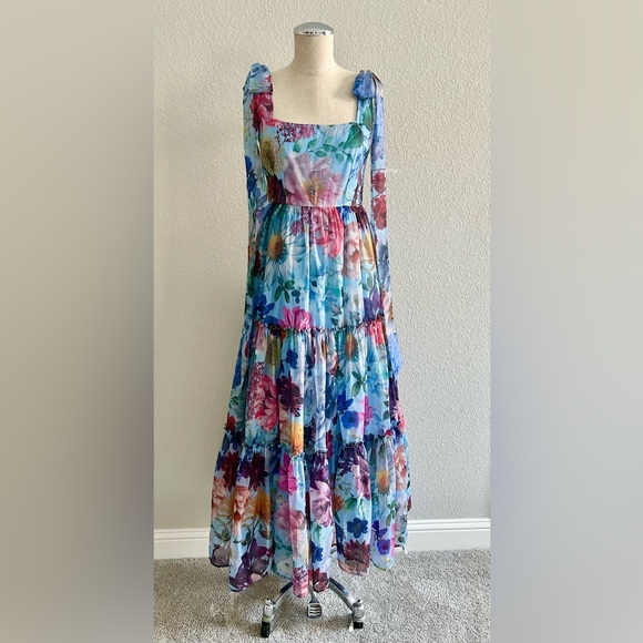chinese dress ladies Reina Tiered Mesh Floral Maxi Dress  VICI